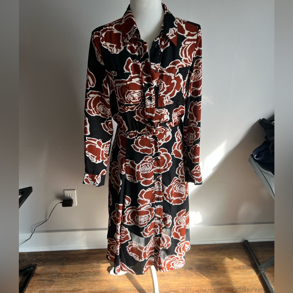Who What Wear Long Sleeve Floral Print Midi Dress